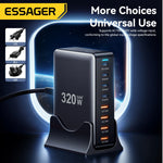 Essager 320W GaN Charger 8Port USB Type C Desktop Charging Station PD 100W Fast Charging For iPhone 17 16 15 iPad MacBook Laptop
