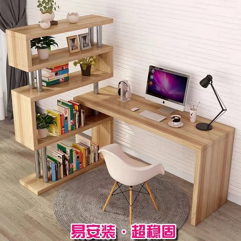 Modern Computer Desk with Bookshelf Standing Desk Shelf High-Quality Wooden Bookshelf with Computer Deskمكتب كمبيوتر مكتبي