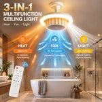 Smart 3-in-1 Bathroom Ceiling Light with PTC Heater, Ventilation Fan, 3 Color LED Lighting with Remote Control ,1H 2H 4H Timer