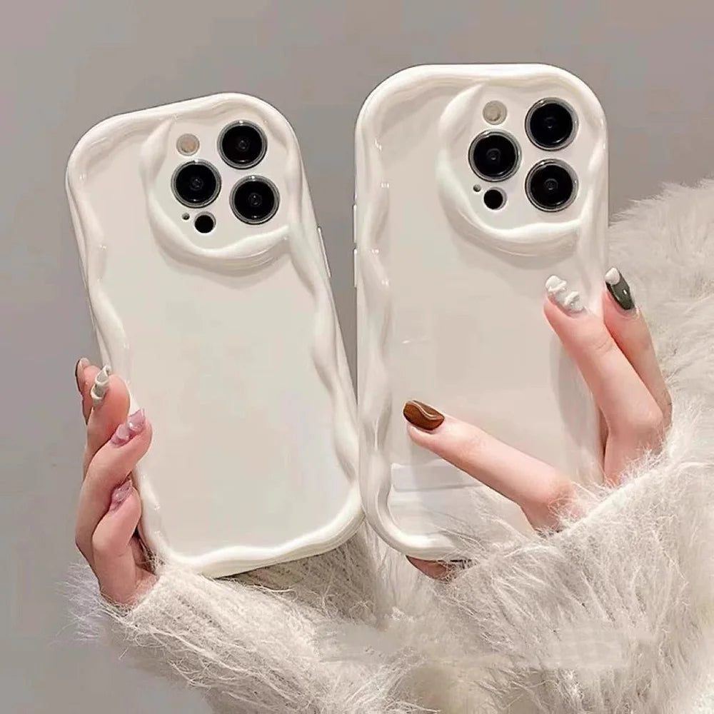 Anti Drop For Phone Case For iPhone 17 Pro 17 16 15 14 13 12 11 Pro Max 16 15 Plus Protection 3D Korean Ripple Soft Cover Coque