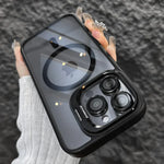 Luxury Magnetic Shockproof Phone Case For iPhone 16 15 14 13 12 11 Pro Max Plus Pro Funda Stand Glass Lens Protection Back Cover