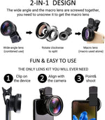 Universal Clip 2-in-1 Lens 37mm Professional 0.45X Super Wide-Angle & Macro HD for iPhone & Android Mobile Phones
