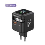 70W GaN Fast Charger with Type-C Retractable Cable 3 IN 1 PD3.0 QC4.0 PPS Fast Charging for IPhone 16 15 14 Xiaomi Tablet Laptop